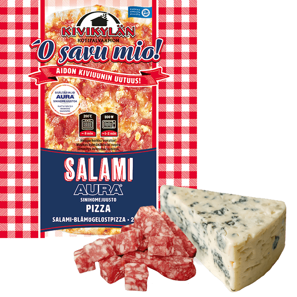 Salami-aura-pizzan pakkaus